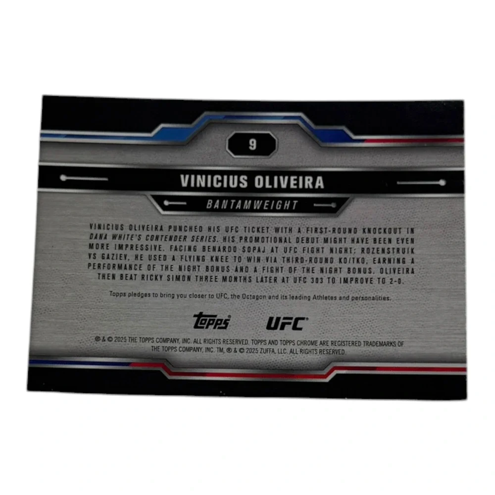 2025 Topps Chrome UFC Vinicius Oliveira RC Rookie Card 9 Bantamweight‎ MMA